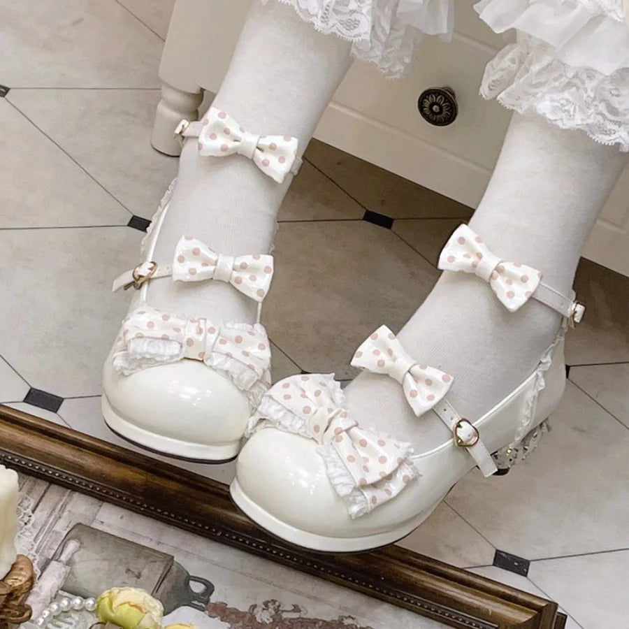 Sweet Middle-heeled Round Toe Lolita Shoes White / 34