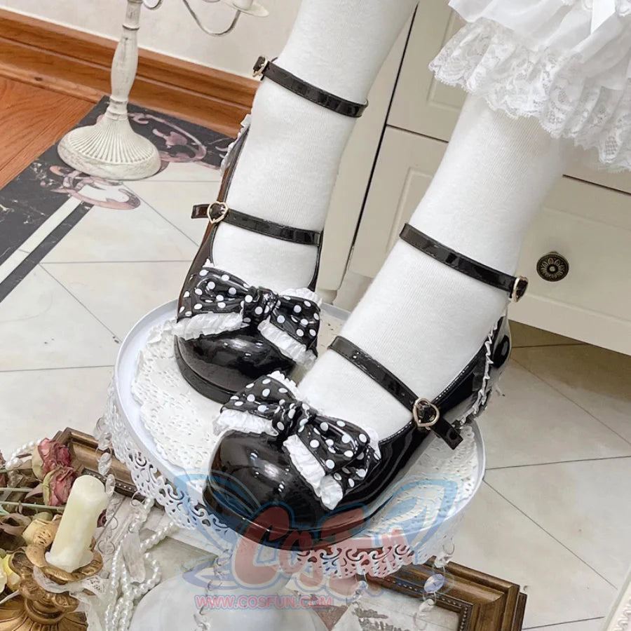 Sweet Middle-heeled Round Toe Lolita Shoes Black / 34