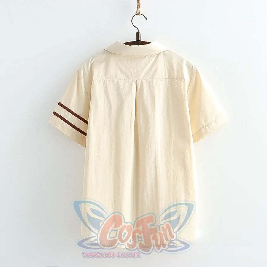 College Style Cute Cartoon Bear Tie Shirt