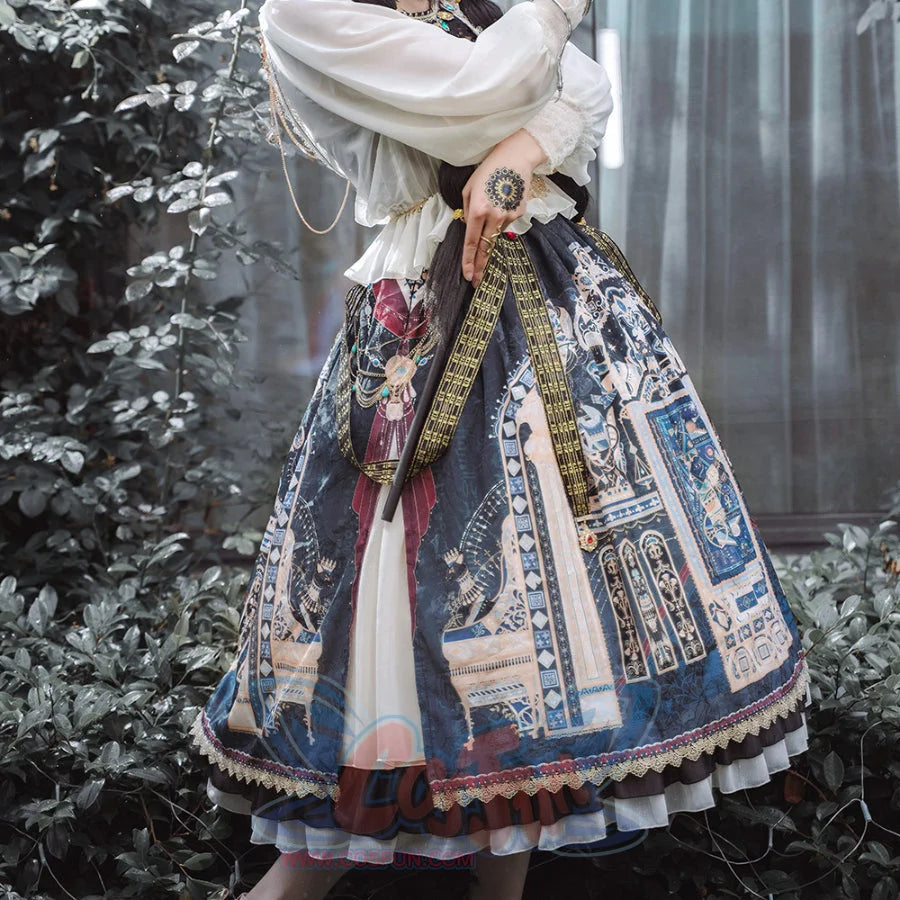 Egypt Style Gorgeous Side Opening Lolita Printed Skirt - cosfun