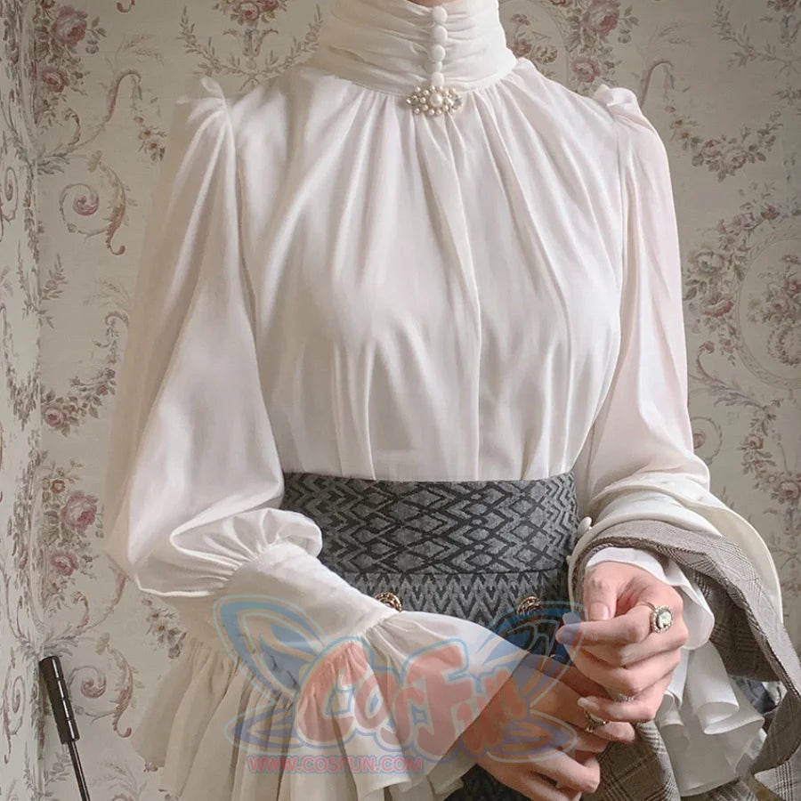 French Gothic Lolita Long-sleeved Shirt White / S