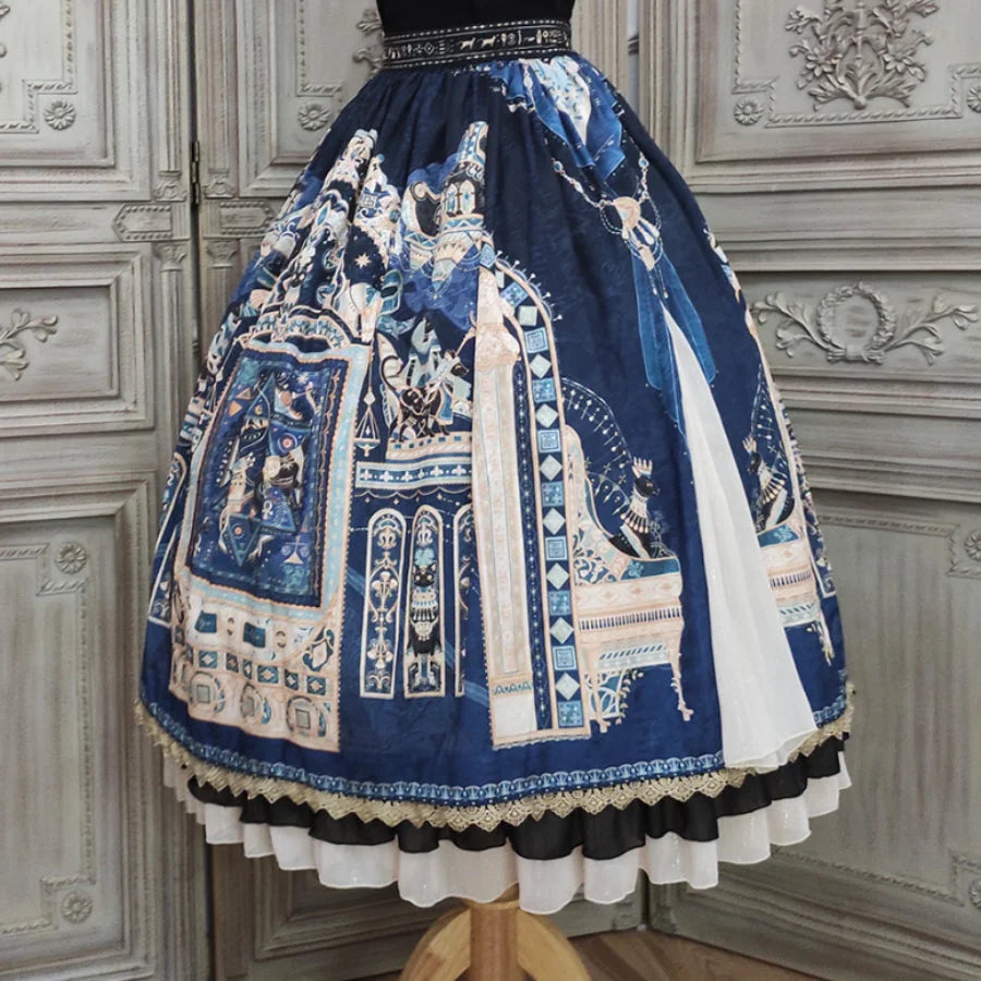 Egypt Style Gorgeous Side Opening Lolita Printed Skirt - cosfun