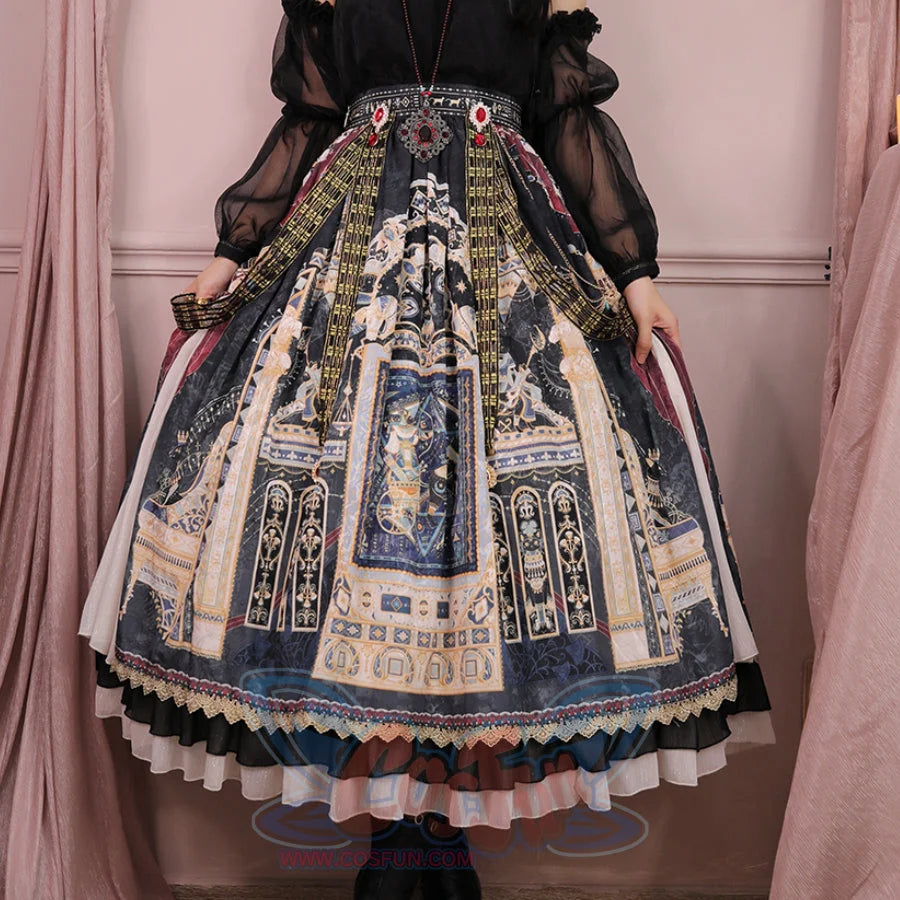 Egypt Style Gorgeous Side Opening Lolita Printed Skirt - cosfun