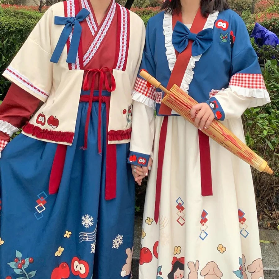 Fairy Tale Snow Print Skirt Cute Han Chinese Clothing Han Element Coat Half Skirt Skirt