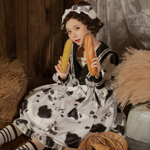 Lovely Cow Printed Lolita Long Sleeve Dress