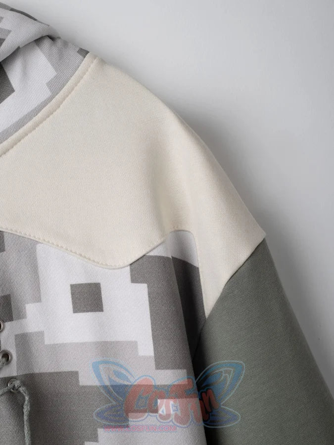 Detail of gorilla Full Zip Hoodie showing quality stitching, gray sleeve, and white body construction