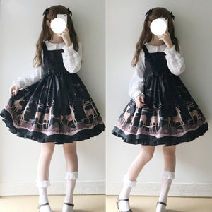 Printed Deer Lolita High Waist Jumper Skirt S22959