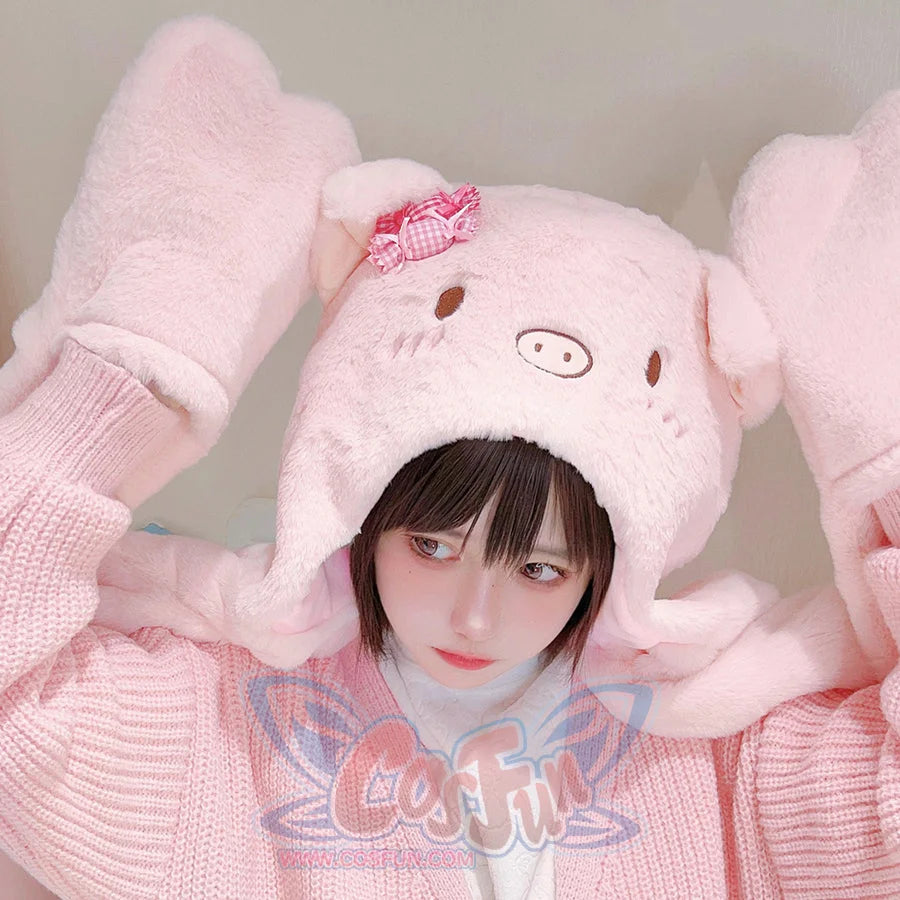 Lovely Winter Woolen Pig Hat Scarf Adorkable
