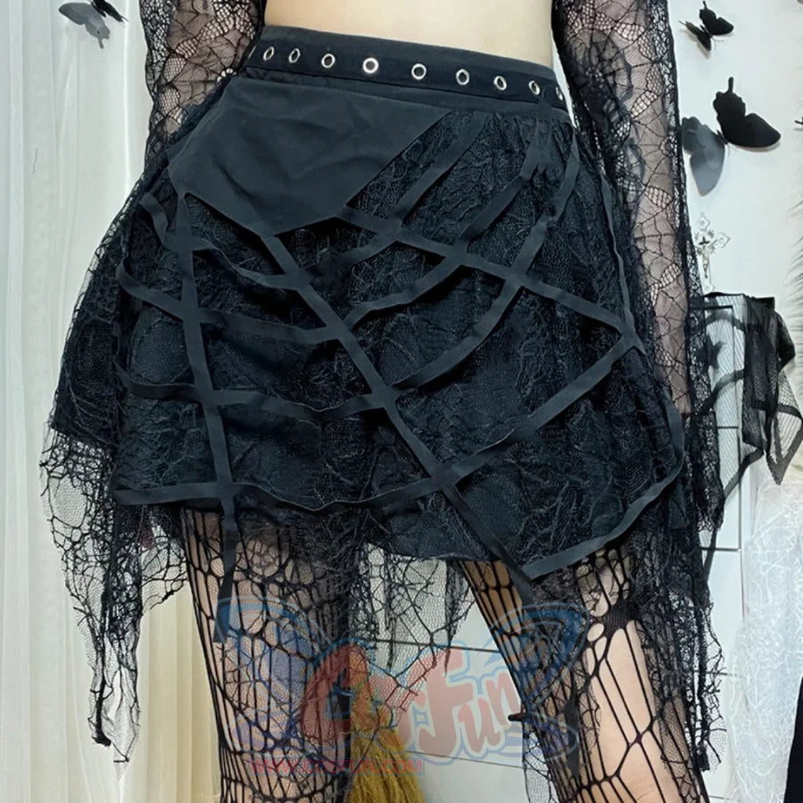 Summer Lace Spider Web Tassel Short Skirt