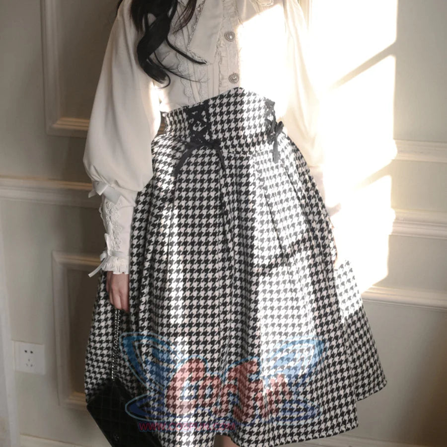 Daily Elegant Winter Lolita Woolen Houndstooth Skirt Sets