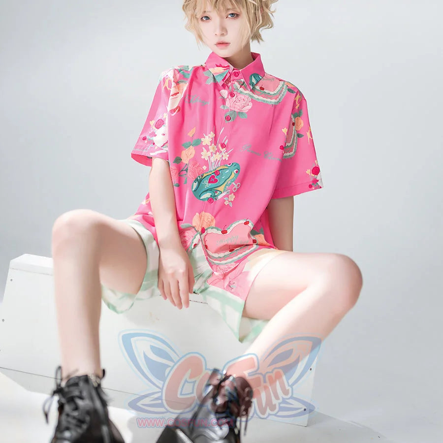 Summer Daily Vintage Loose Lolita Printed Shirt and Shorts