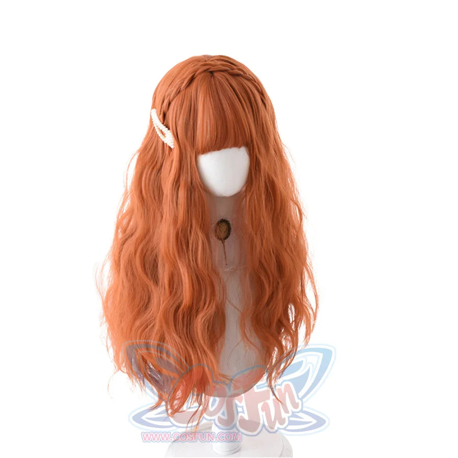 Soft Girl Harajuku Style Long Brunches Curly Wig Pumpkin Color