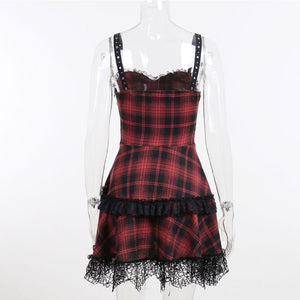 Lolita Plaid Slim Short Slip Dress S22916