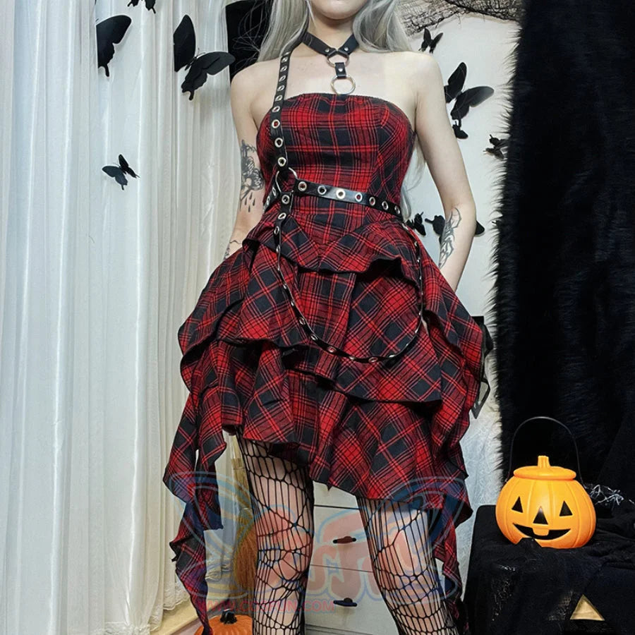 Sweet And Cool Irregular Slim Plaid Dress S22929