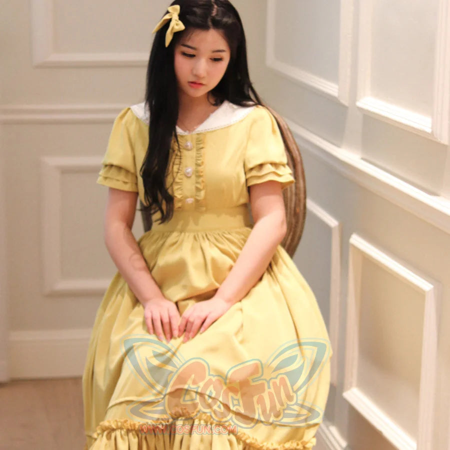 Elegant and Vintage Lolita Slim Dress Yellow / S / Dress