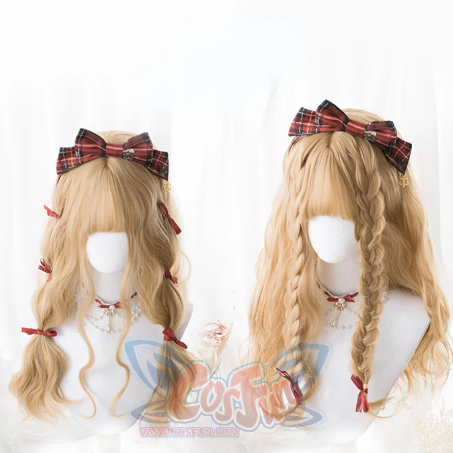 Harajuku Style Soft Girl Long Brunches Curly Wig S22902 White Tea Color