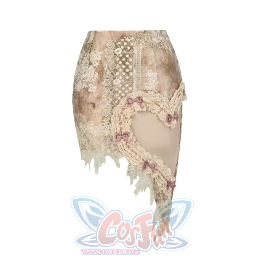 Rococo Duchess Vintage Heart Lace Bow Mini Skirt
