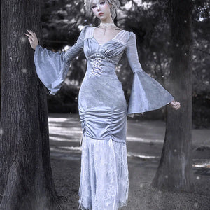 Winter Gothic Vintage Long Sleeve Slim Fishtail Dress / S