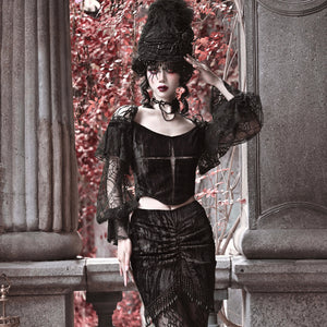 Gothic Velvet Slim Lace Lantern Sleeve Halloween Top
