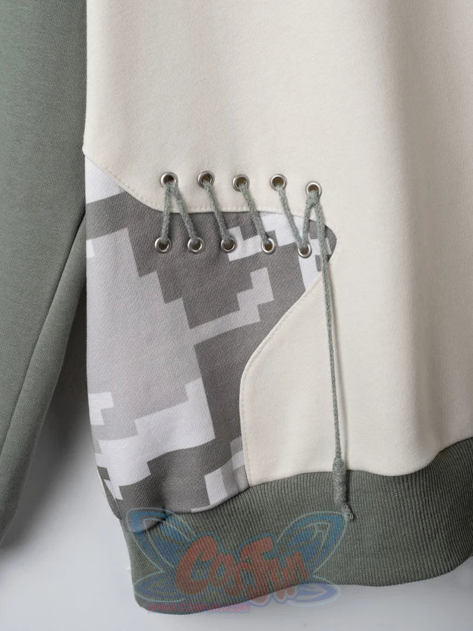Interior detail of gorilla Full Zip Hoodie showing hood drawstring grommets and ribbed hem construction