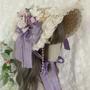 Elegant and Classic Lolita Flowers Straw Hat - cosfun