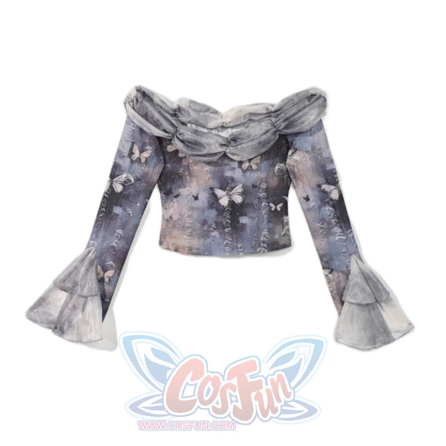 Gothic Butterfly Tie-Dye Off-Shoulder Top S