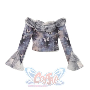 Gothic Butterfly Tie-Dye Off-Shoulder Top S