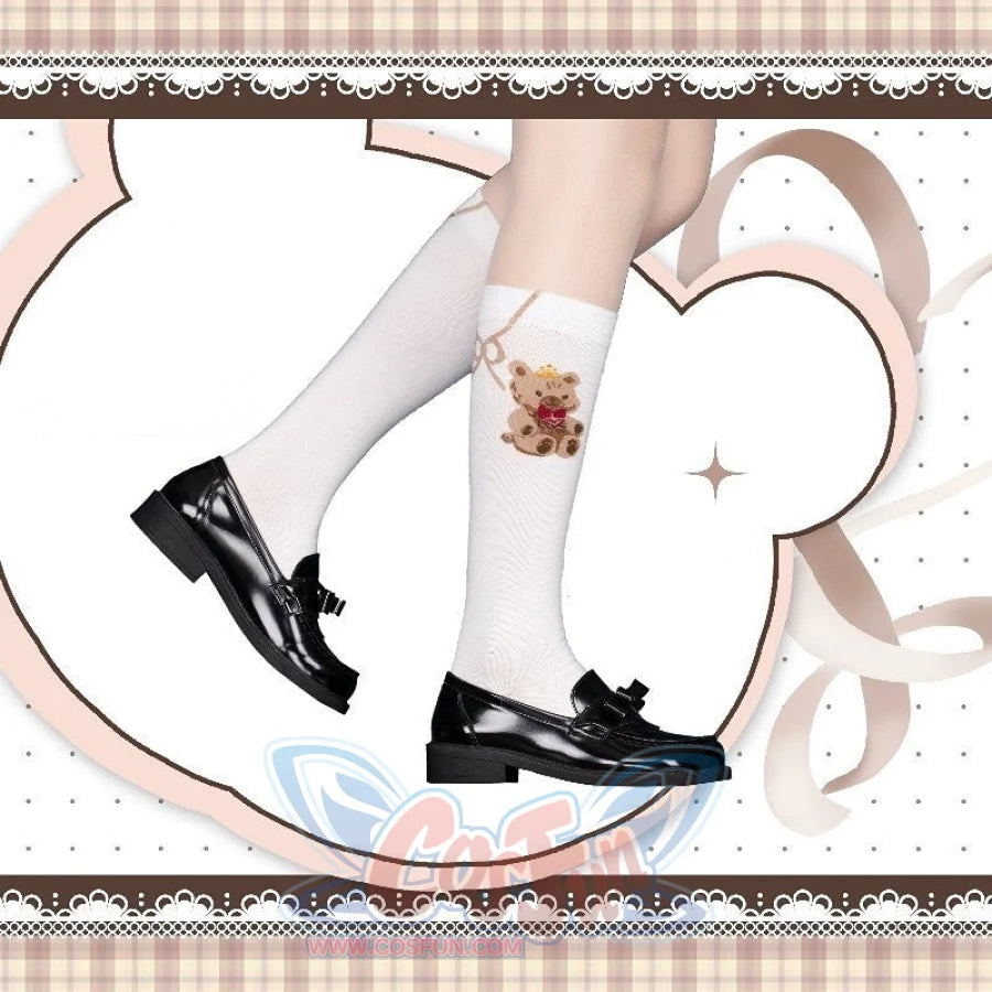 Lovely Bow Versatile Bear Lolita Calf Socks White Bear