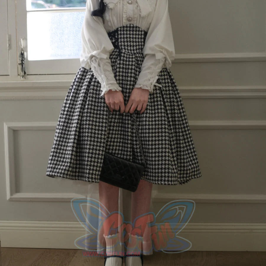 Daily Elegant Winter Lolita Woolen Houndstooth Skirt Sets