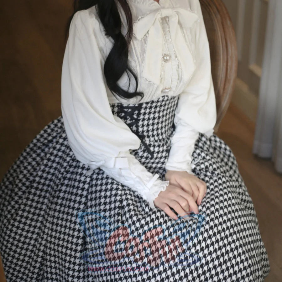 Daily Elegant Winter Lolita Woolen Houndstooth Skirt Sets