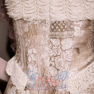 Rococo Duchess Lace Crop Top with Heart Cutout and Crew Neck