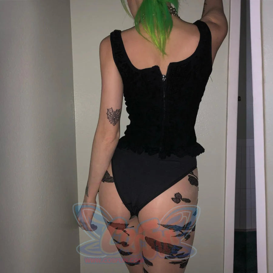 Black Lace Up Slim Short Vest