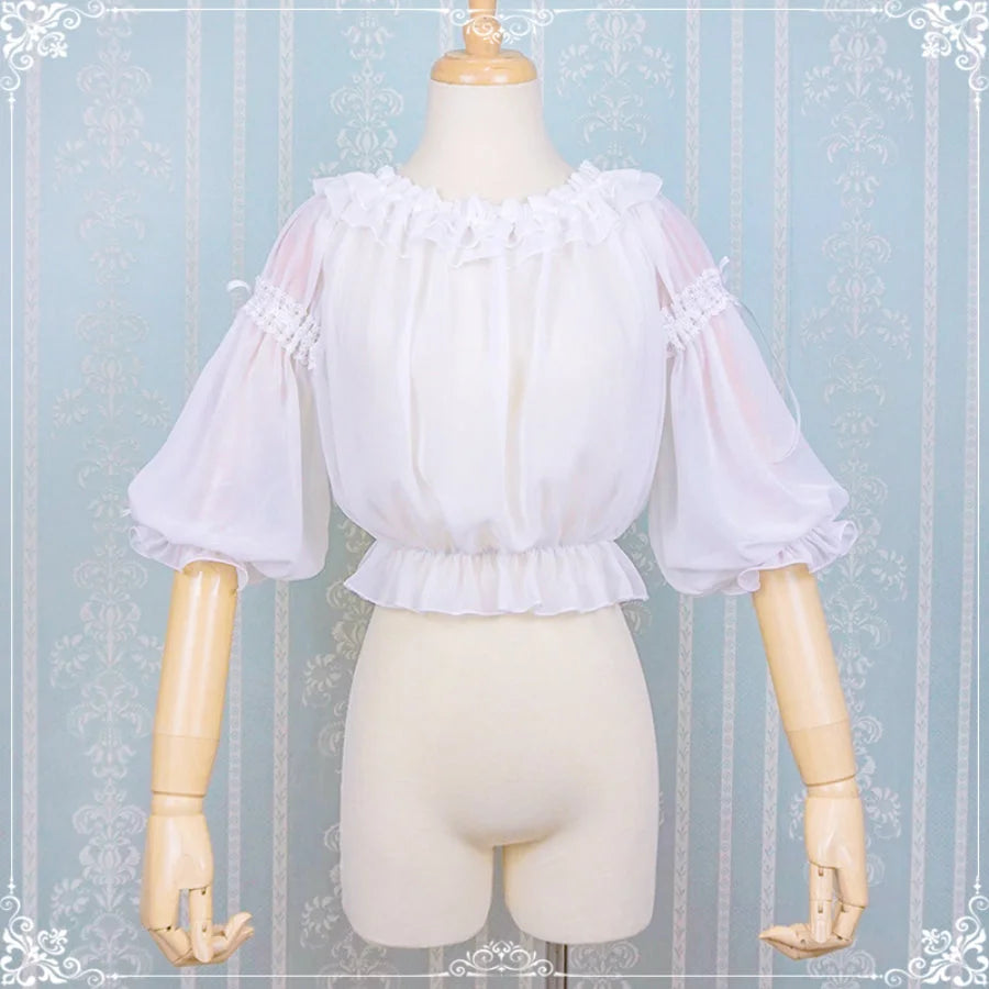 Chiffon Off Shoulder Lolita Half Sleeve Primer Shirt - cosfun