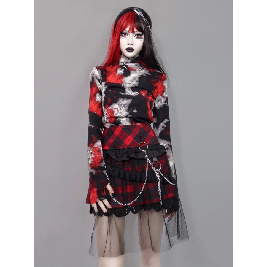 Gothic Cobweb Dark Punk Medium High Neck Bottom Shirt Long Sleeves Black / S Shirt