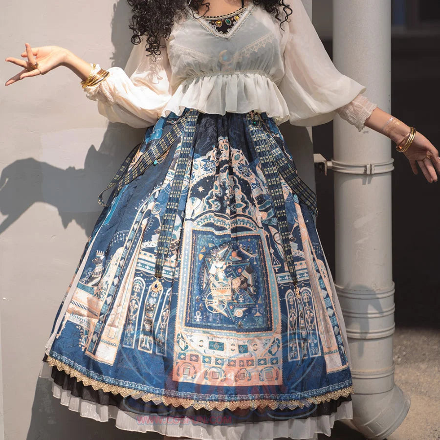 Egypt Style Gorgeous Side Opening Lolita Printed Skirt - cosfun