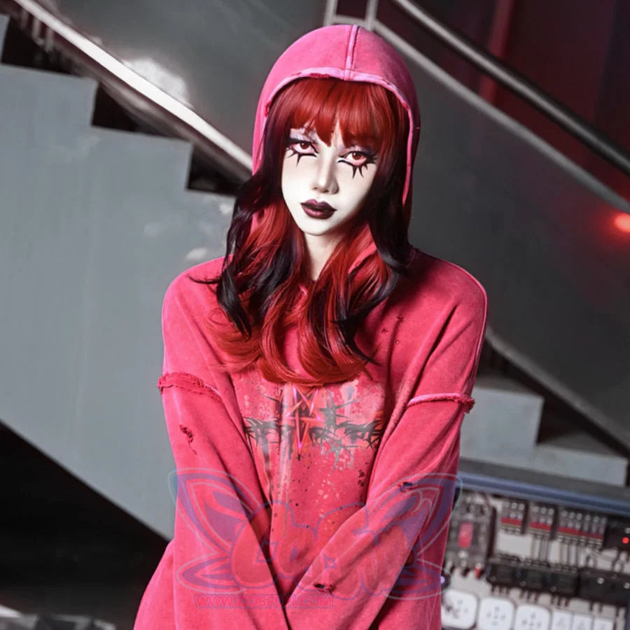 Winter Washed Terry Loop Printed Loose Long-Sleeved Hoodie