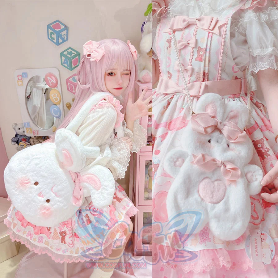 Lovely Lolita Woolen Rabbit Cake Crossbody Bag White / Cake Bag + Dumpling Bag