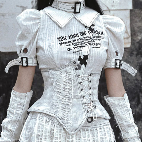 Asymmetric Herringbone Drawstring Corset - cosfun