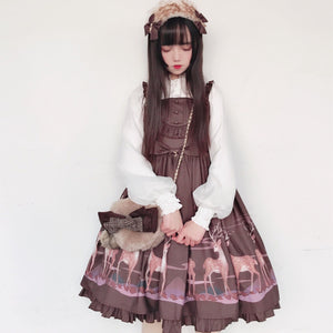 Printed Deer Lolita High Waist Jumper Skirt S22959