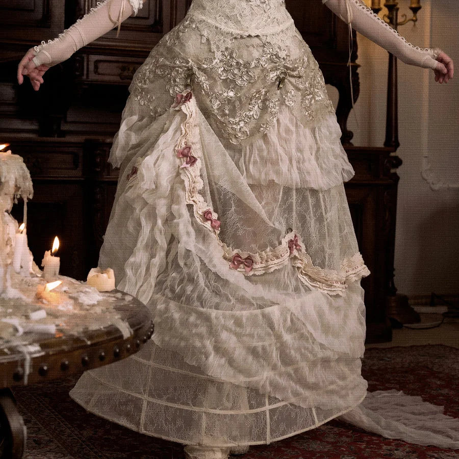 Rococo Duchess Summer Basil French Vintage Long Train Skirt