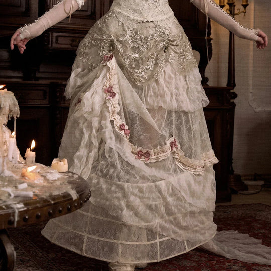 Rococo Duchess Summer Basil French Vintage Long Train Skirt