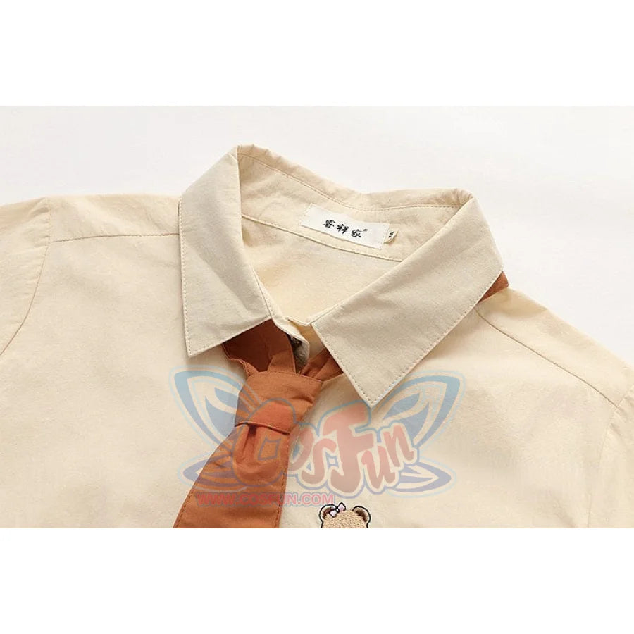 College Style Cute Cartoon Bear Tie Shirt