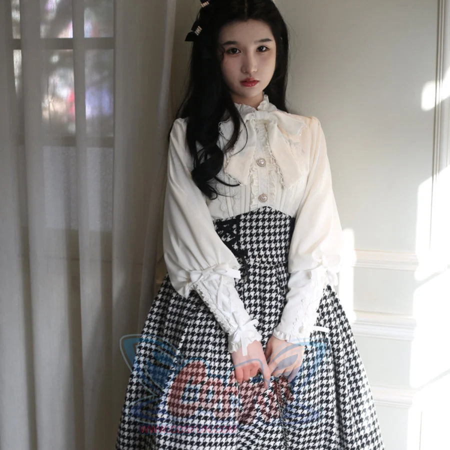 Daily Elegant Winter Lolita Woolen Houndstooth Skirt Sets