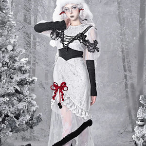 Gothic Lace Bubble Sleeve Long Fishtail Dress