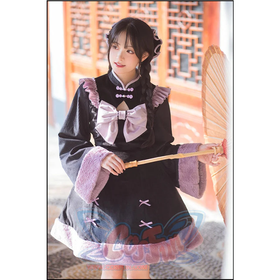 Chinese Style Lotus Leaf Edge Improved Cheongsam Thickened Lolita Dress