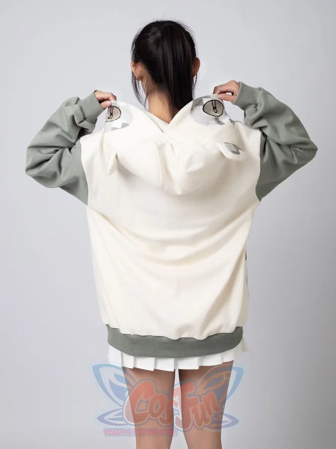 Back view of gorilla Full Zip Hoodie showing white body, gray sleeves, and playful hood with ears