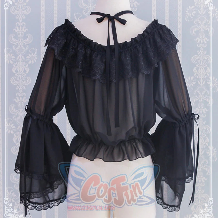 Chiffon Off Shoulder Lolita Long Sleeve Primer Shirt - cosfun