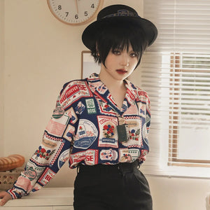 American Style Vintage Daily Lolita Printed Shirt - cosfun