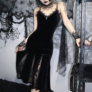 Lace Velvet Slim Fishtail Slip Dress S22963