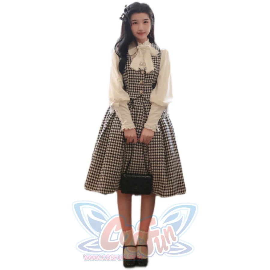 Daily Elegant Winter Lolita Woolen Houndstooth Skirt Sets